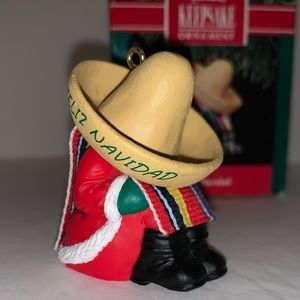Vintage 1991 Hallmark Ornament Feliz Navidad Santa wearing a sombrero